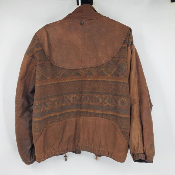 Vintage Winlit Leather and Wool Blend Western Aztec Bomber Jacket Coat Medium - Picture 3 of 16